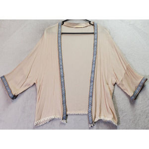 Mosnova Cardigan Womens Size Medium Tan Lace Trim Short Casual Sleeve Open Front